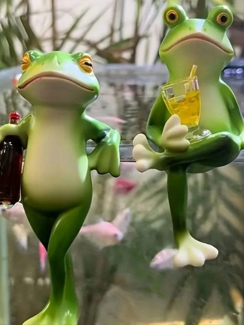 3pc Set Funny Drinking Frogs Resin Planter Garden Aquarium Decor. NWT